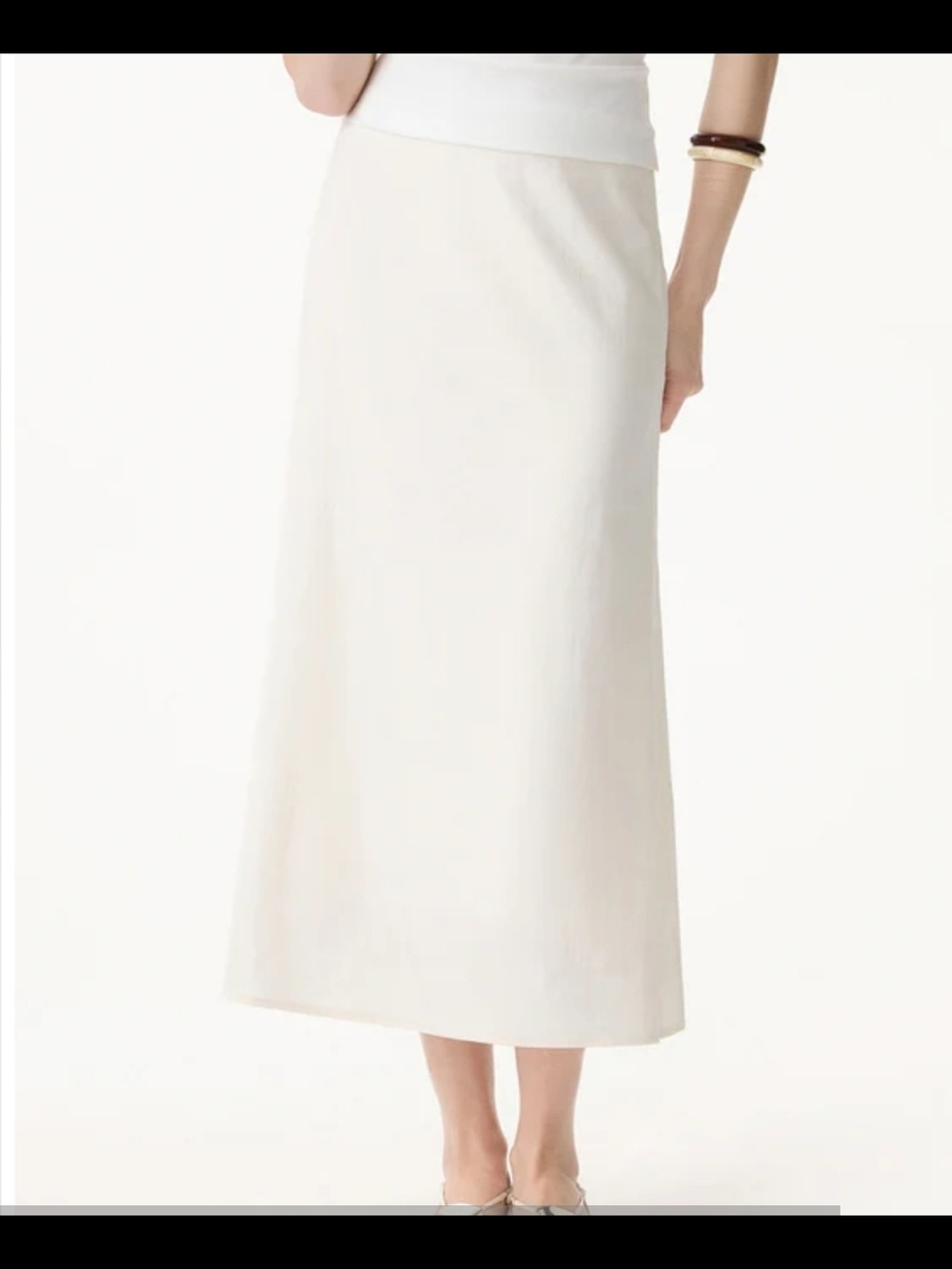 OGL Lyocell-linen Blend Flared Cream Maxi Skirt
